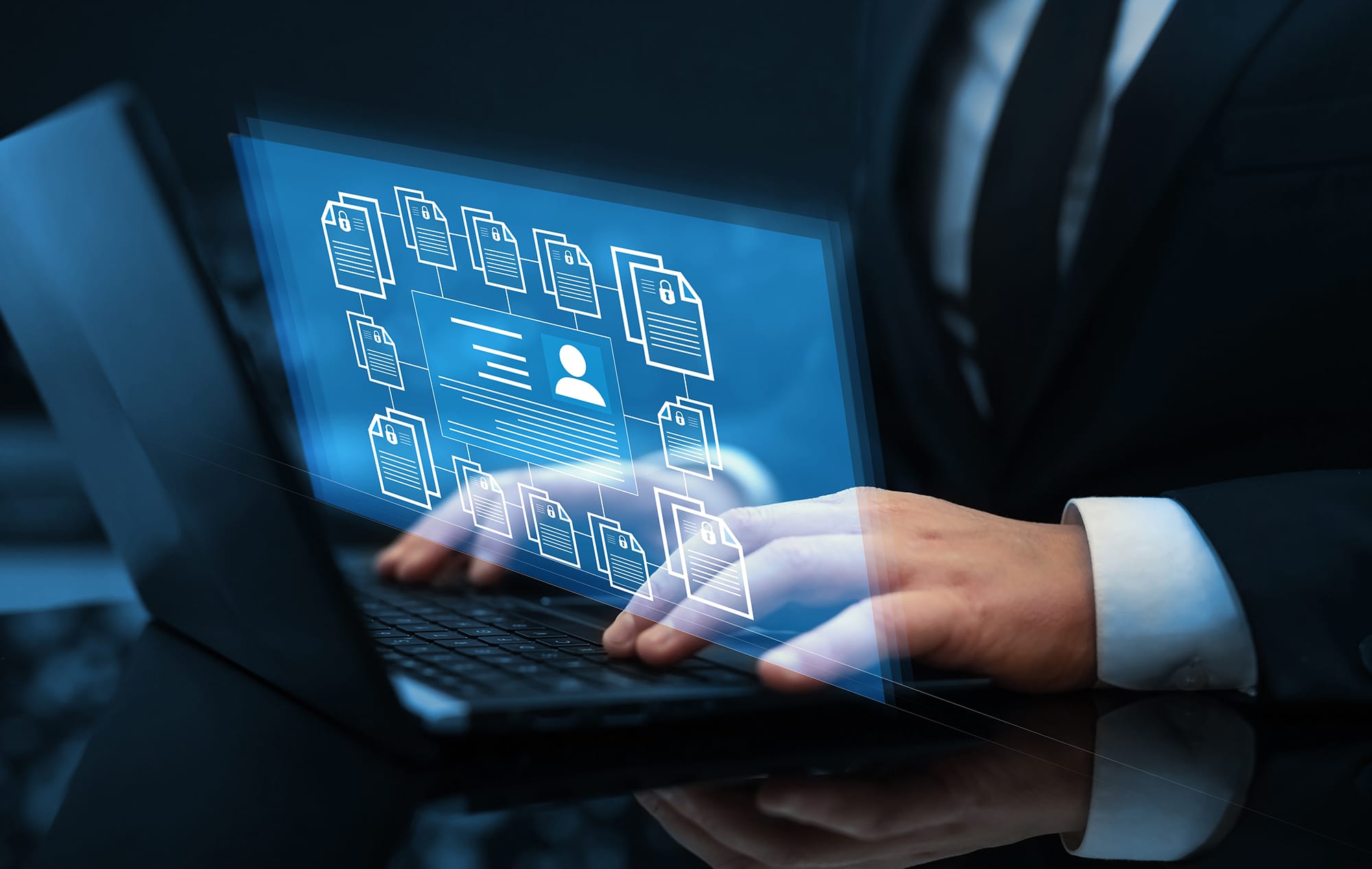 Corporate data management system and document management system with employee privacy