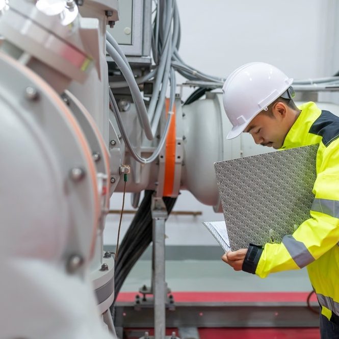 Electrical engineer man checking voltage