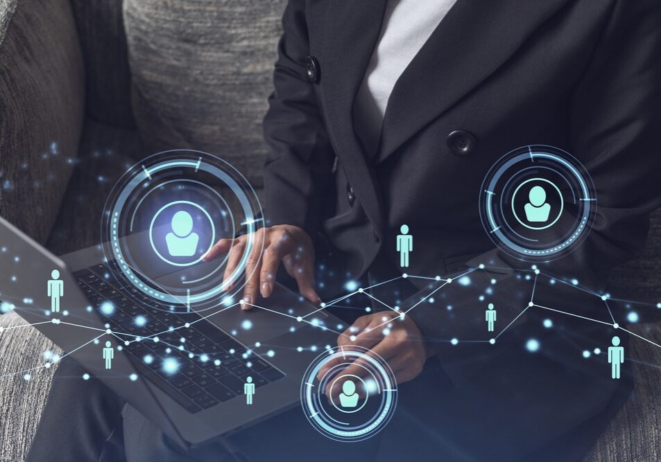 HR woman specialist is typing the keyboard in the internet to find the best candidates