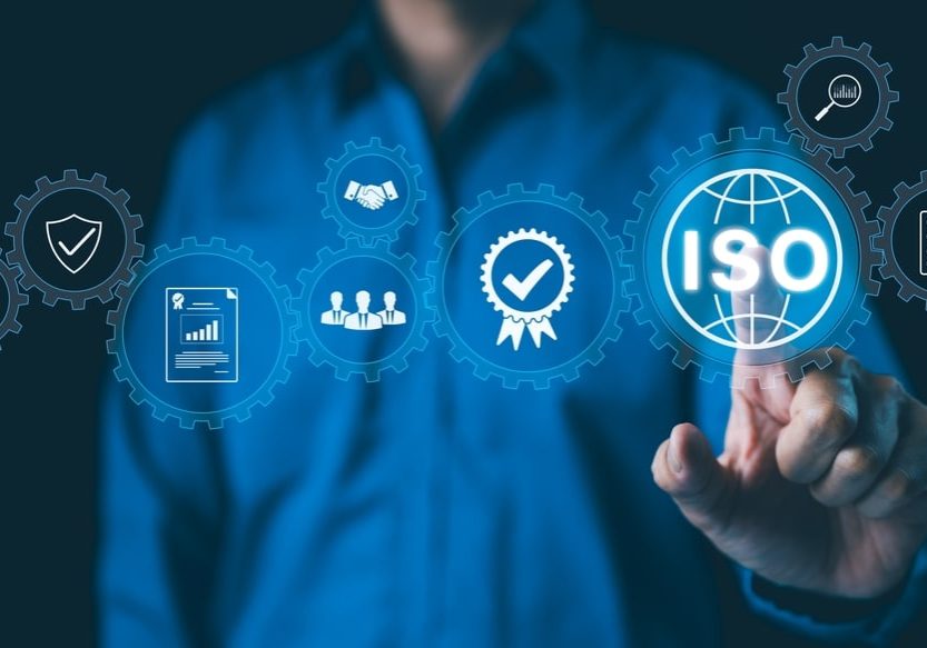 Businessman touch representation of ISO certification