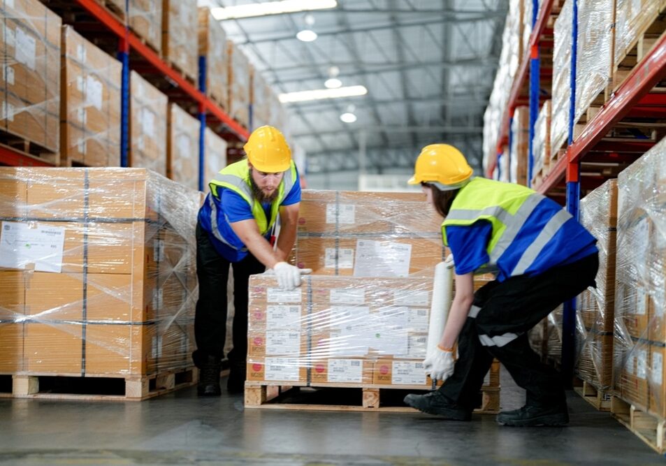 Workers,Using,Laser,Barcode,Scanner,To,Checking,Stock,Items,For Logistics employees working at warehouse management.
