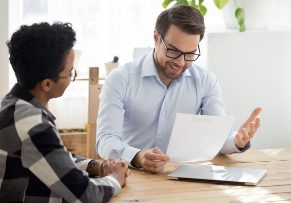 Business owner boss advisor interviewing new candidate
